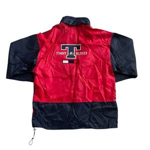 Vintage Tommy Hilfiger windbreaker ColorBlock Signature Logo Hooded Y2K Red Blue